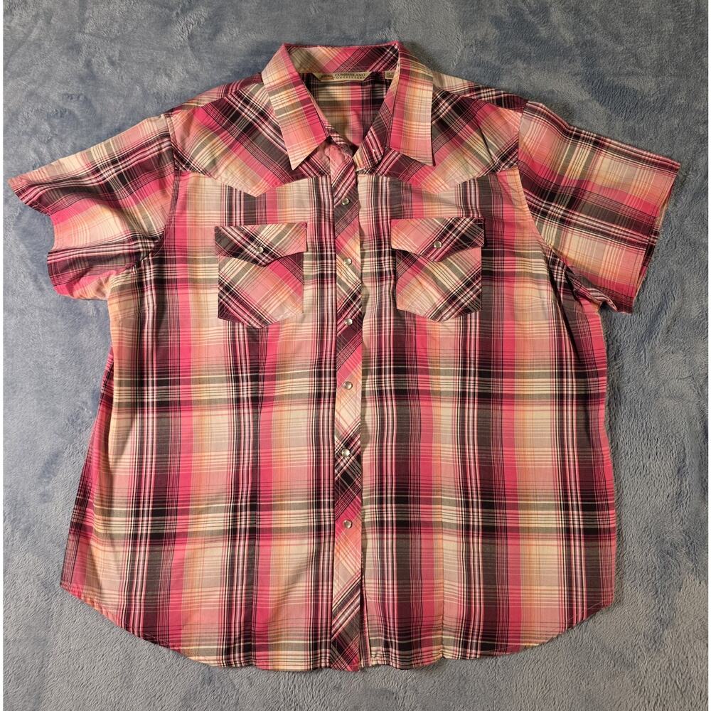 Cumberland Outfitters Womens 2X Plus Plaid Western Pearl Snap Shirt